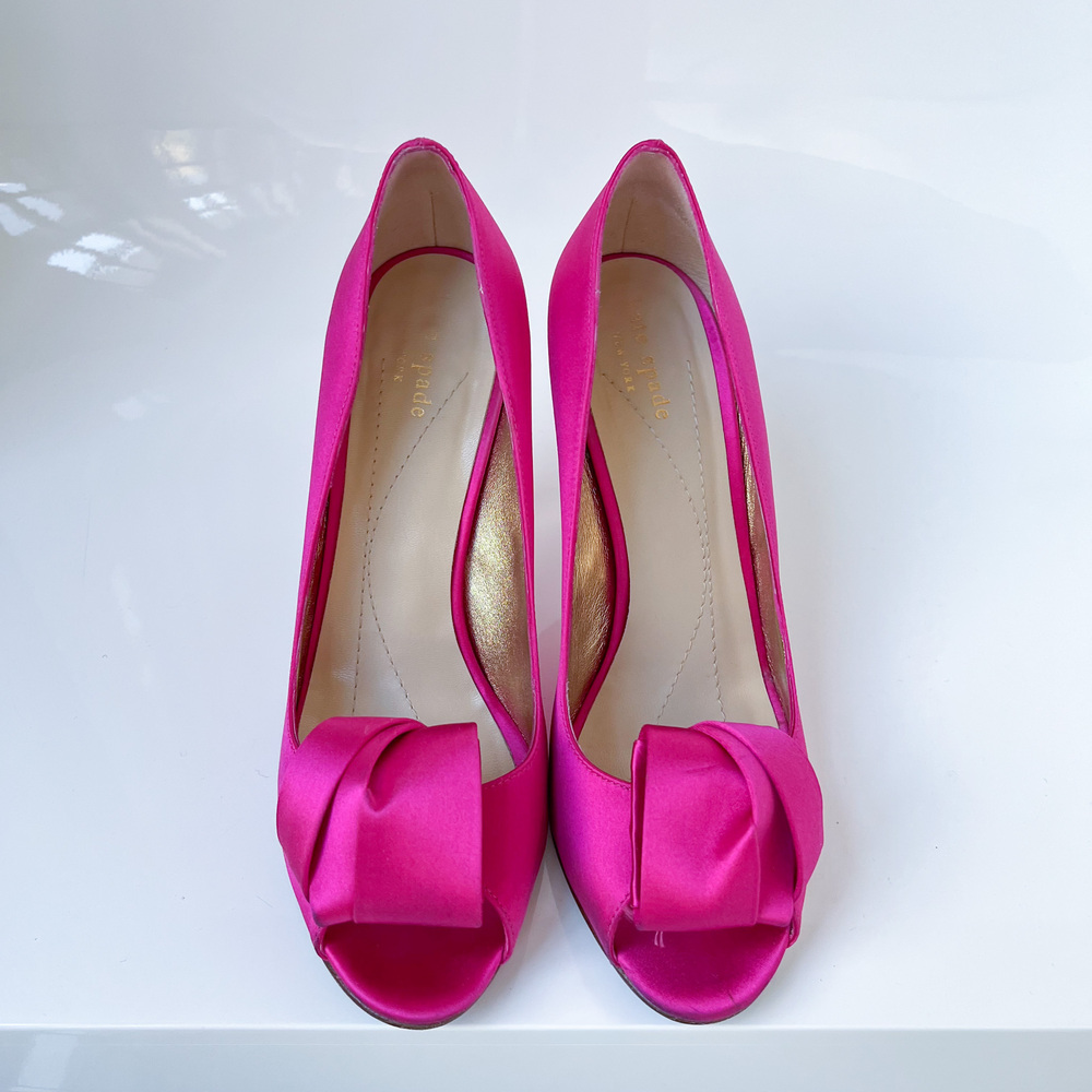 Kate Spade Clarice Hot Pink Satin Peep Toe Heels Size 8.5M - Picture 3 of 13